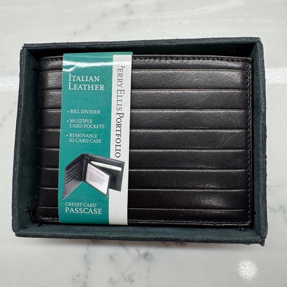 Vintage‎ New Perry Ellis Portfolio Wallet Italian Leather Billfold Passcase - Picture 1 of 9